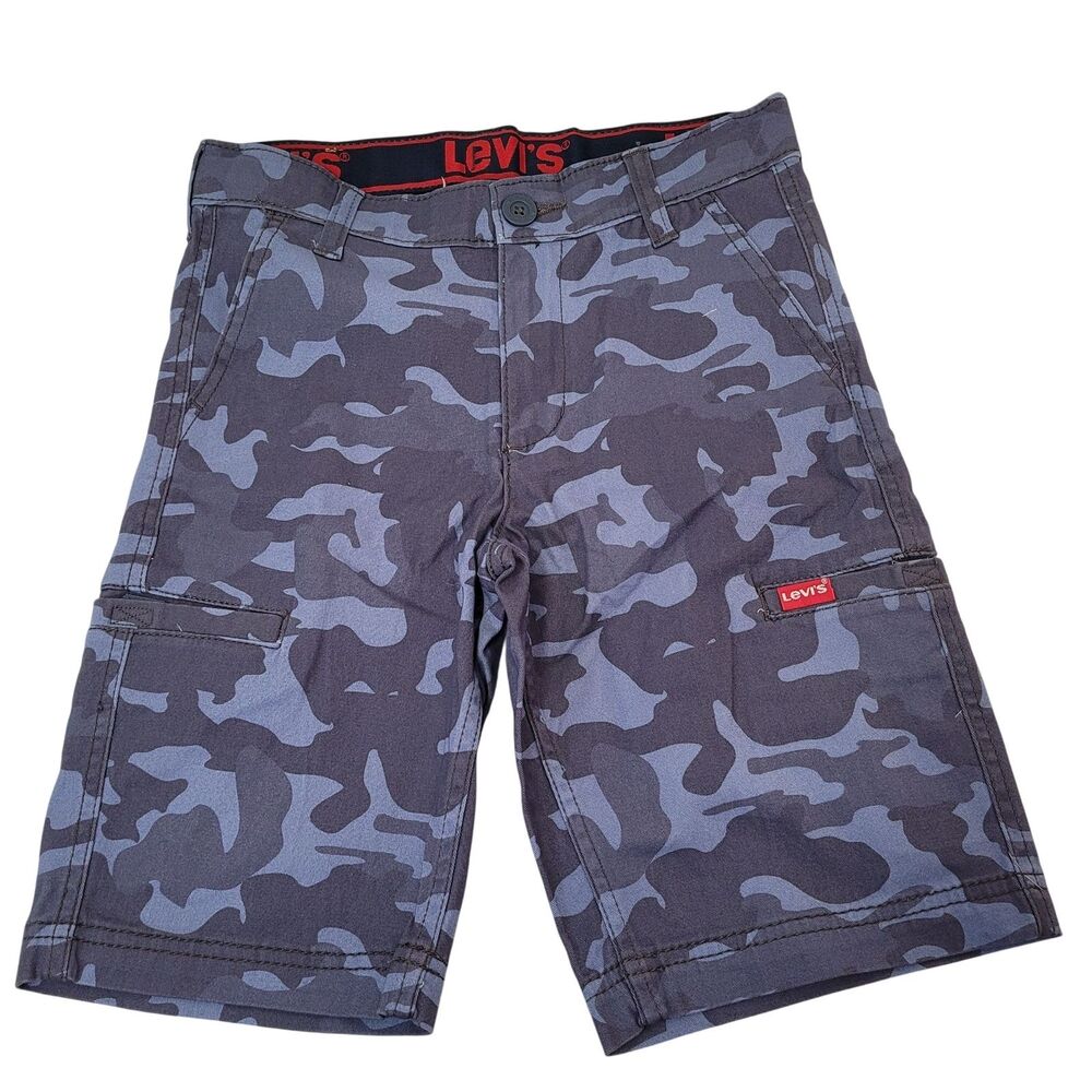 Levi's Youth Boys Blue Camo Cargo Shorts Adjustable Waist Flex Stretch Size 10